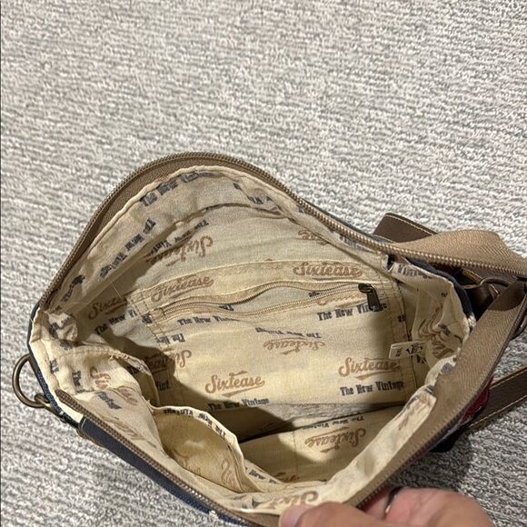 Red and Blue Geometric Crossbody Bags with Leather Trim - Picture 3 of 3